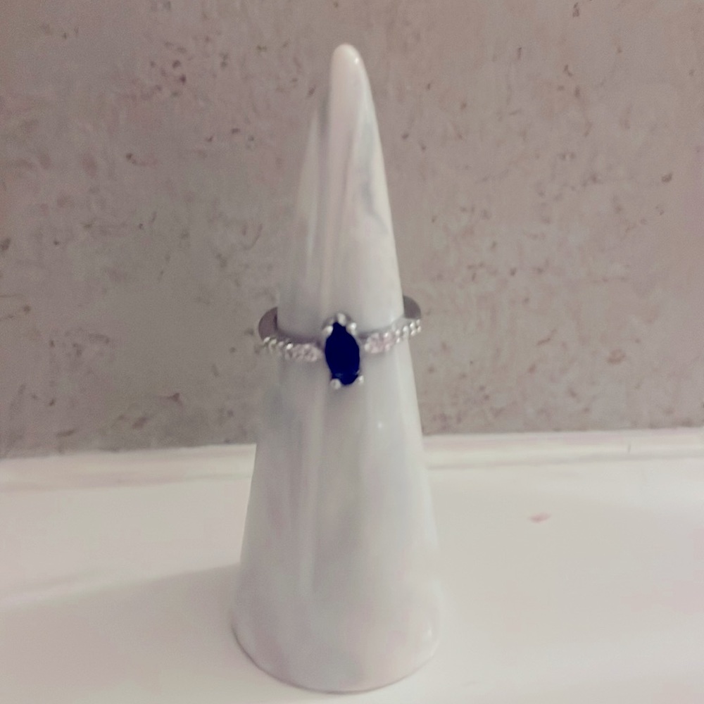Blue Gemstone Marquis Oval-Cut Costume Jewelry Ring Size 6